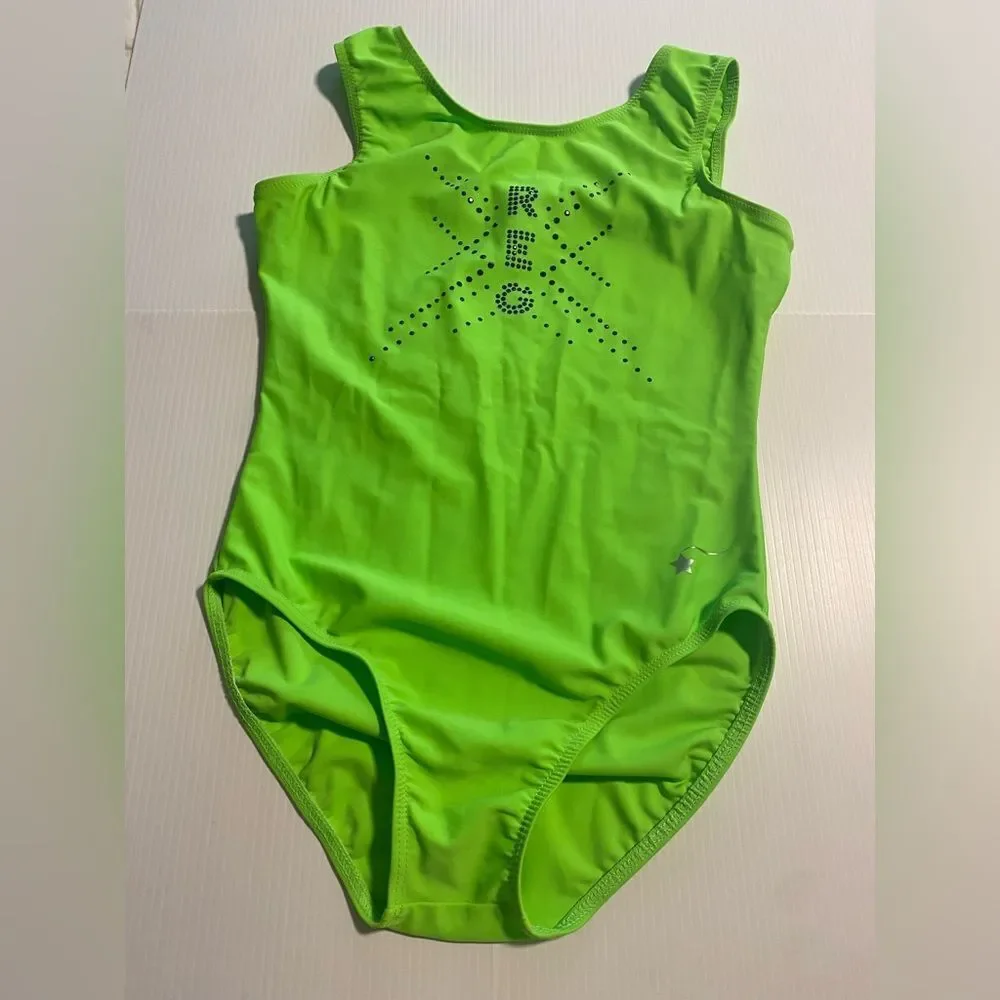 Destira gymnastic tank neon green practice leotard Rigert Elite XSA adult
